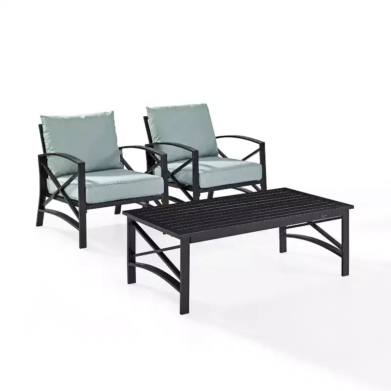 Crosley 3pc Kaplan Steel Outdoor Patio Small Space Chat Set