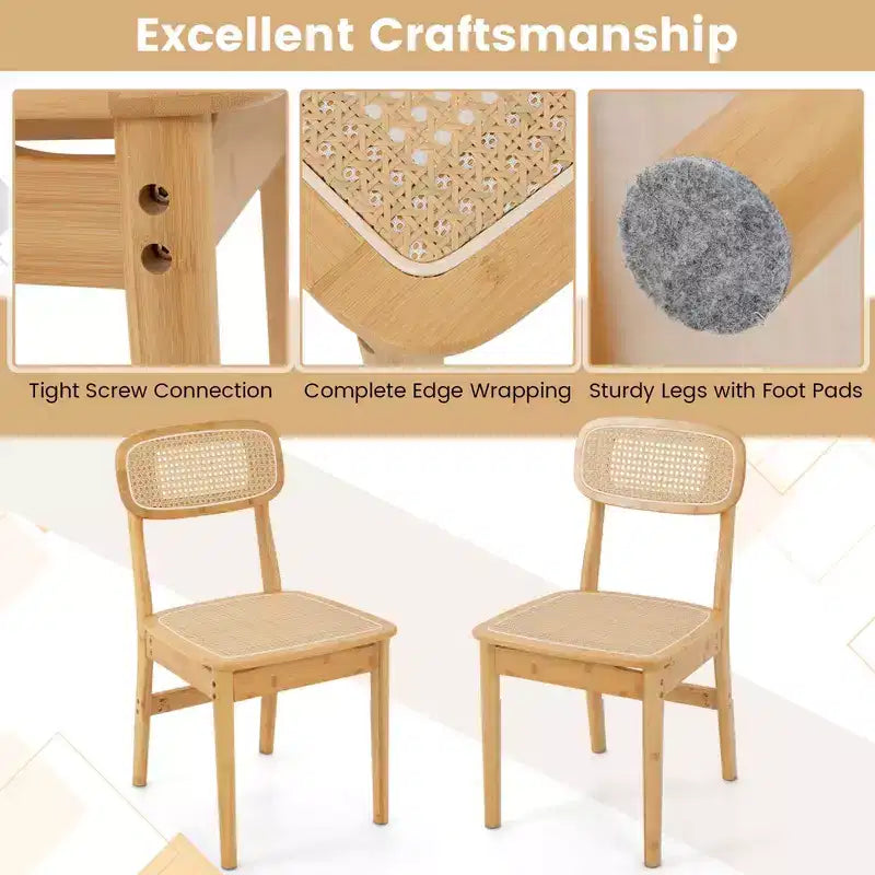 Costway Rattan Accent Chairs Set of 2 Bamboo Frame Cane Woven Backrest &Seat Dining Room
