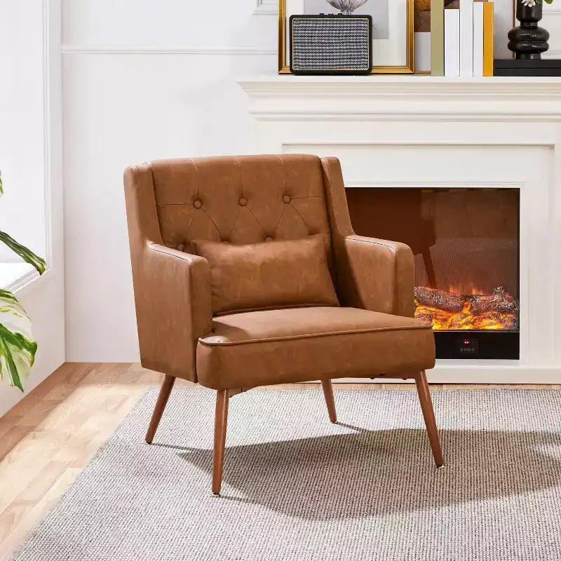 Fauteuil d'appoint Yaheetech en similicuir pour salon, chambre, bureau, marron rétro