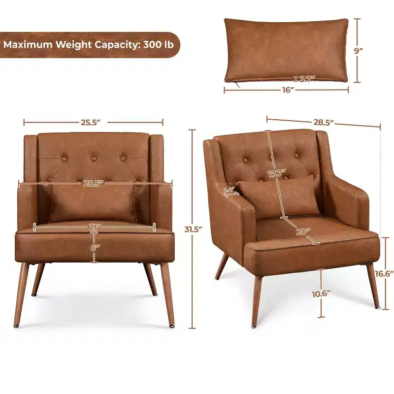 Fauteuil d'appoint Yaheetech en similicuir pour salon, chambre, bureau, marron rétro