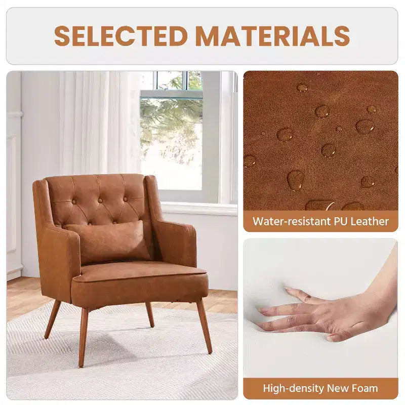 Fauteuil d'appoint Yaheetech en similicuir pour salon, chambre, bureau, marron rétro