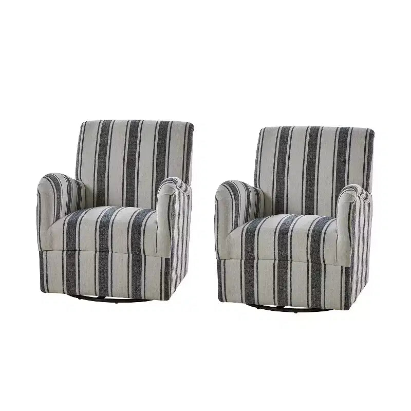 Set of 2 Livia Transitional 360-Degree Swivel Armchair With Jacobean Strip Pattern | HULALA HOME