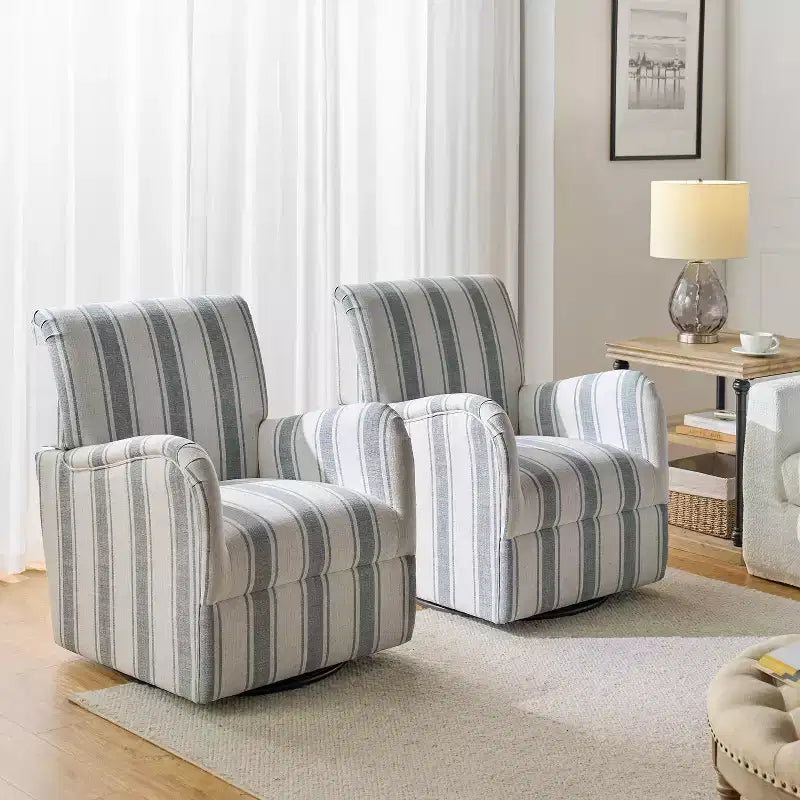 Lot de 2 fauteuils pivotants à 360 degrés Livia de style transitoire avec motif à rayures jacobéennes | HULALA HOME