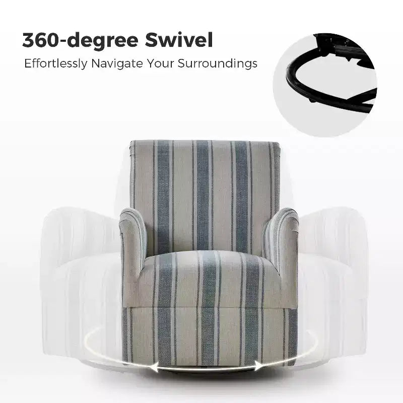 Lot de 2 fauteuils pivotants à 360 degrés Livia de style transitoire avec motif à rayures jacobéennes | HULALA HOME