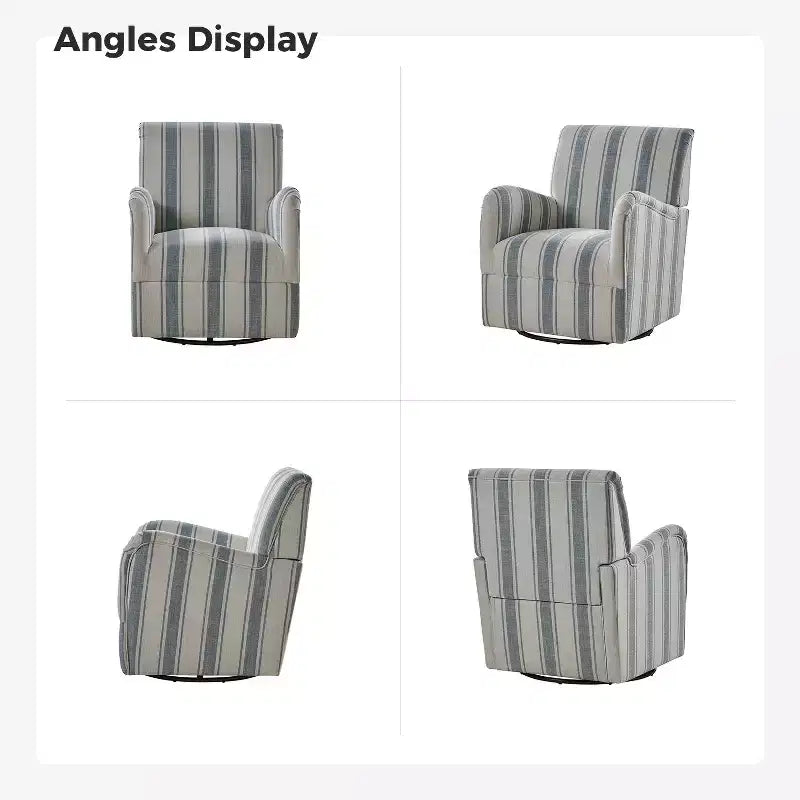 Lot de 2 fauteuils pivotants à 360 degrés Livia de style transitoire avec motif à rayures jacobéennes | HULALA HOME