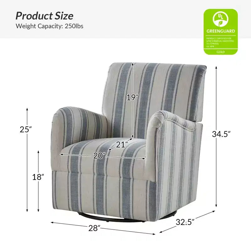 Lot de 2 fauteuils pivotants à 360 degrés Livia de style transitoire avec motif à rayures jacobéennes | HULALA HOME