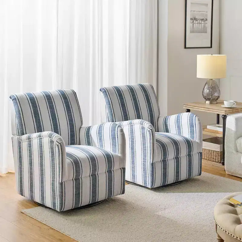 Lot de 2 fauteuils pivotants à 360 degrés Livia de style transitoire avec motif à rayures jacobéennes | HULALA HOME