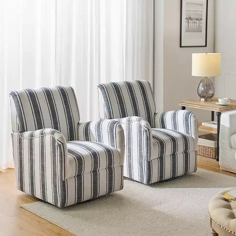 Lot de 2 fauteuils pivotants à 360 degrés Livia de style transitoire avec motif à rayures jacobéennes | HULALA HOME