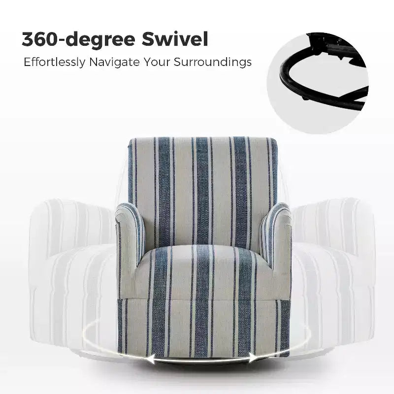 Lot de 2 fauteuils pivotants à 360 degrés Livia de style transitoire avec motif à rayures jacobéennes | HULALA HOME