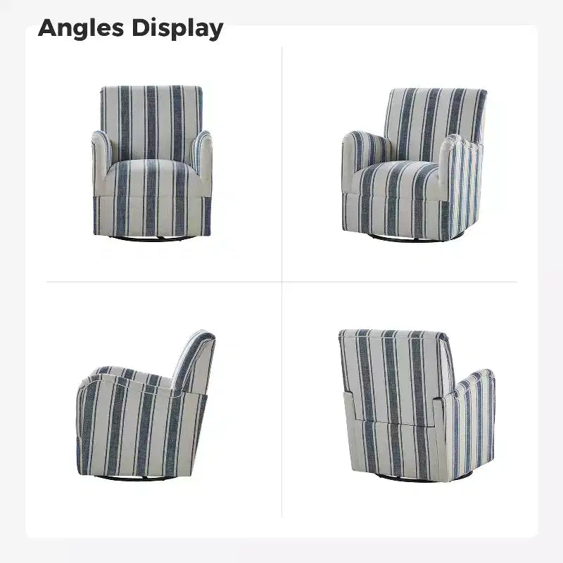 Lot de 2 fauteuils pivotants à 360 degrés Livia de style transitoire avec motif à rayures jacobéennes | HULALA HOME