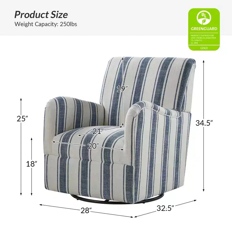 Lot de 2 fauteuils pivotants à 360 degrés Livia de style transitoire avec motif à rayures jacobéennes | HULALA HOME