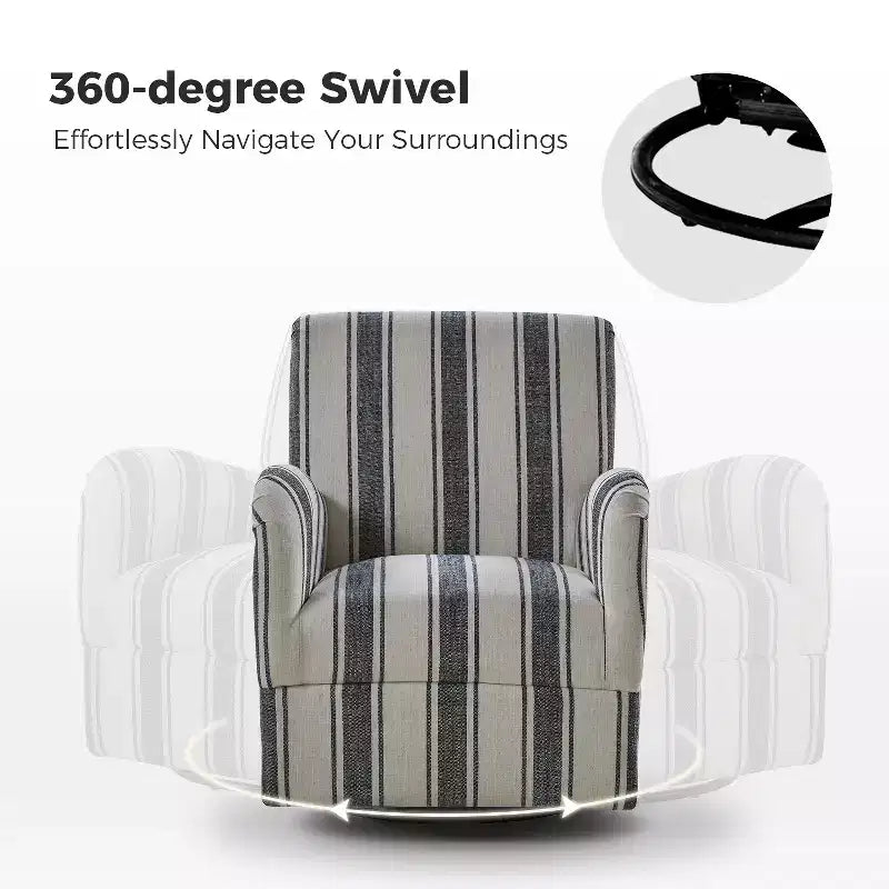 Lot de 2 fauteuils pivotants à 360 degrés Livia de style transitoire avec motif à rayures jacobéennes | HULALA HOME