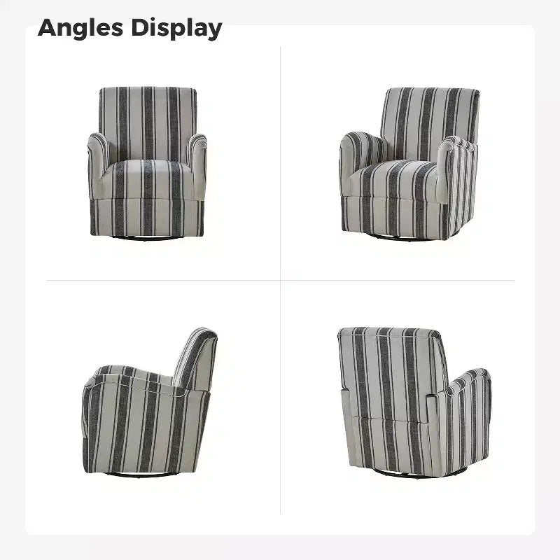 Lot de 2 fauteuils pivotants à 360 degrés Livia de style transitoire avec motif à rayures jacobéennes | HULALA HOME