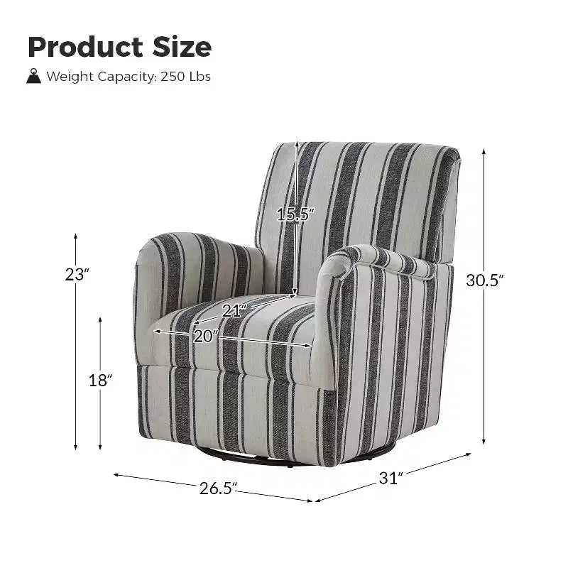Lot de 2 fauteuils pivotants à 360 degrés Livia de style transitoire avec motif à rayures jacobéennes | HULALA HOME