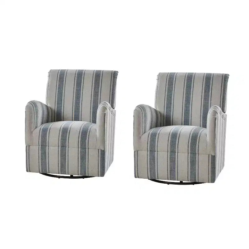Lot de 2 fauteuils pivotants à 360 degrés Livia de style transitoire avec motif à rayures jacobéennes | HULALA HOME