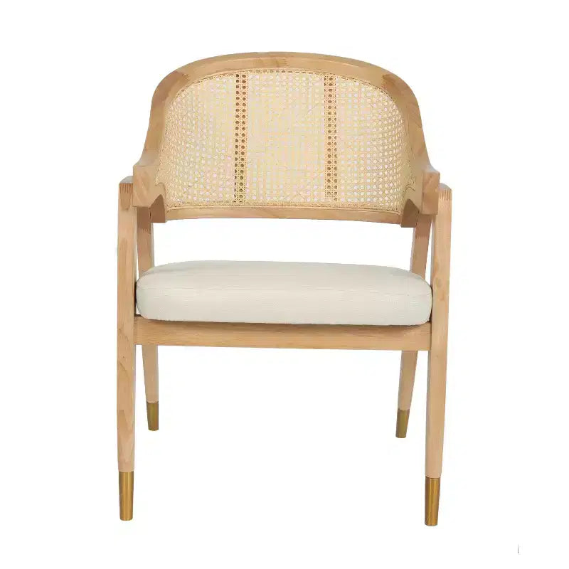 Chaise de salle à manger ou d'appoint Emma et Oliver Cane Rattan avec structure en bois massif, dossier tissé et assise coussinée
