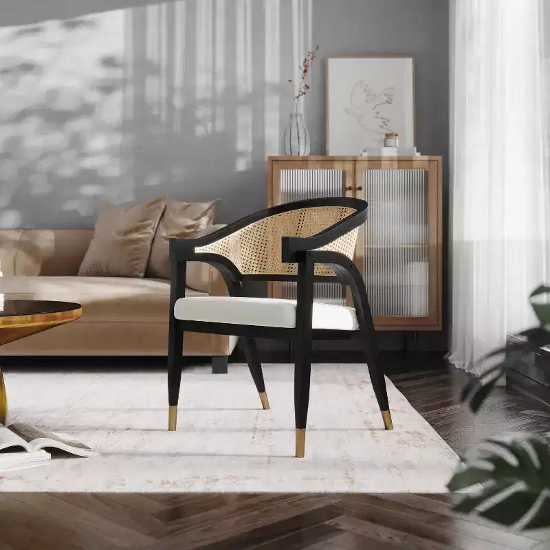 Chaise de salle à manger ou d'appoint Emma et Oliver Cane Rattan avec structure en bois massif, dossier tissé et assise coussinée