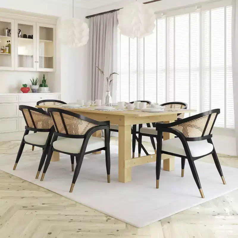 Chaise de salle à manger ou d'appoint Emma et Oliver Cane Rattan avec structure en bois massif, dossier tissé et assise coussinée