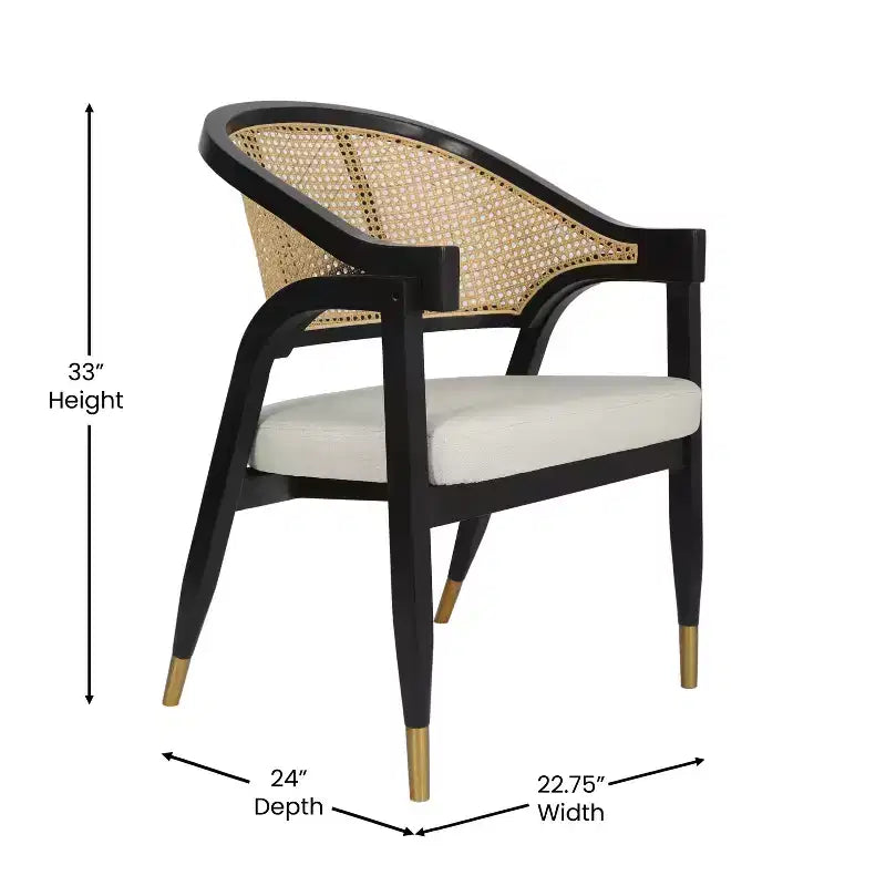 Chaise de salle à manger ou d'appoint Emma et Oliver Cane Rattan avec structure en bois massif, dossier tissé et assise coussinée
