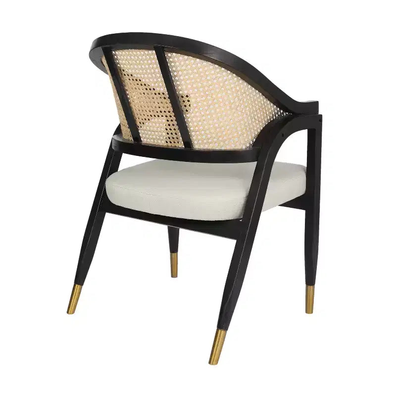 Chaise de salle à manger ou d'appoint Emma et Oliver Cane Rattan avec structure en bois massif, dossier tissé et assise coussinée
