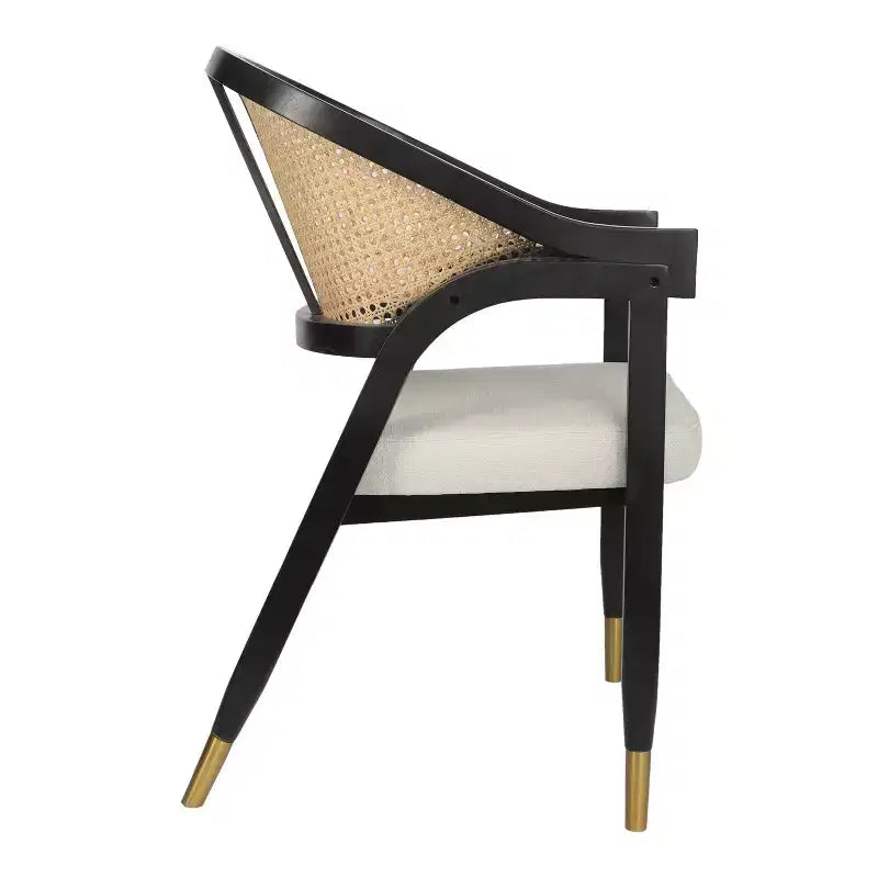 Chaise de salle à manger ou d'appoint Emma et Oliver Cane Rattan avec structure en bois massif, dossier tissé et assise coussinée