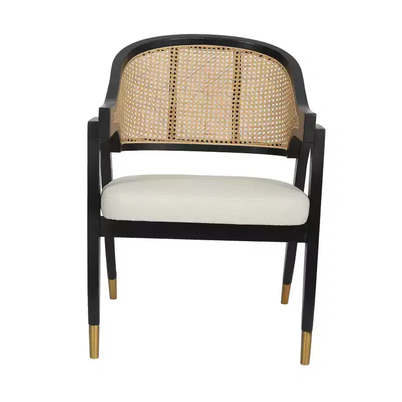 Chaise de salle à manger ou d'appoint Emma et Oliver Cane Rattan avec structure en bois massif, dossier tissé et assise coussinée