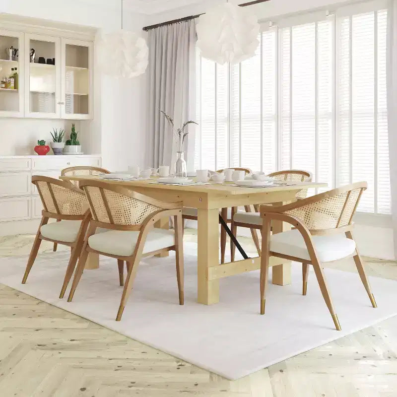 Chaise de salle à manger ou d'appoint Emma et Oliver Cane Rattan avec structure en bois massif, dossier tissé et assise coussinée