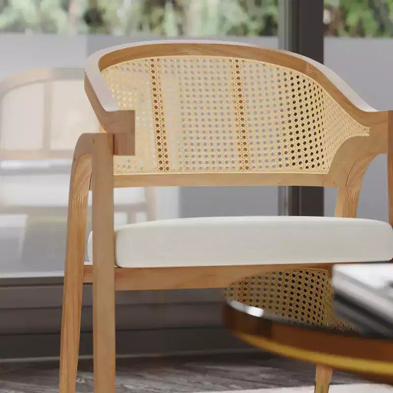 Chaise de salle à manger ou d'appoint Emma et Oliver Cane Rattan avec structure en bois massif, dossier tissé et assise coussinée
