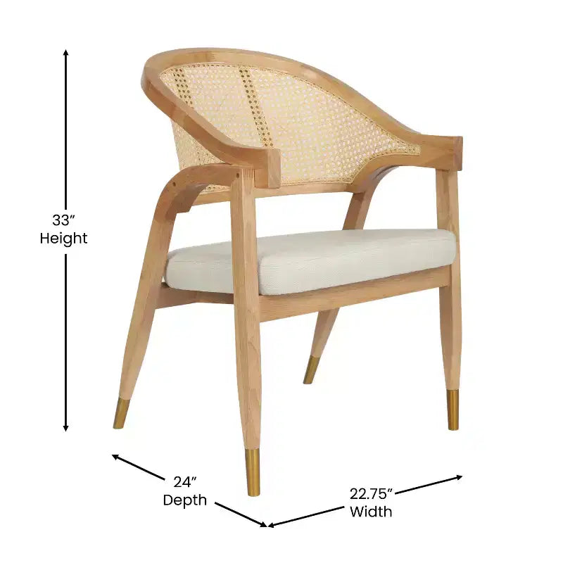 Chaise de salle à manger ou d'appoint Emma et Oliver Cane Rattan avec structure en bois massif, dossier tissé et assise coussinée