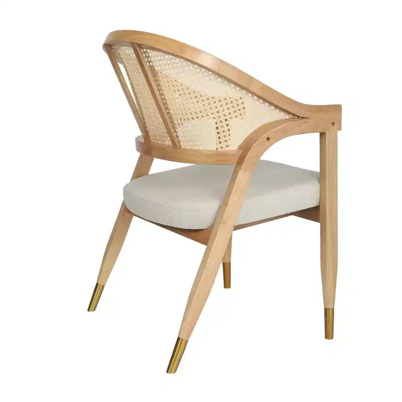 Chaise de salle à manger ou d'appoint Emma et Oliver Cane Rattan avec structure en bois massif, dossier tissé et assise coussinée