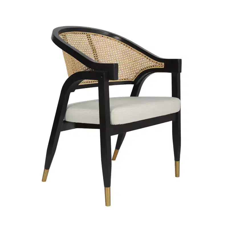 Chaise de salle à manger ou d'appoint Emma et Oliver Cane Rattan avec structure en bois massif, dossier tissé et assise coussinée
