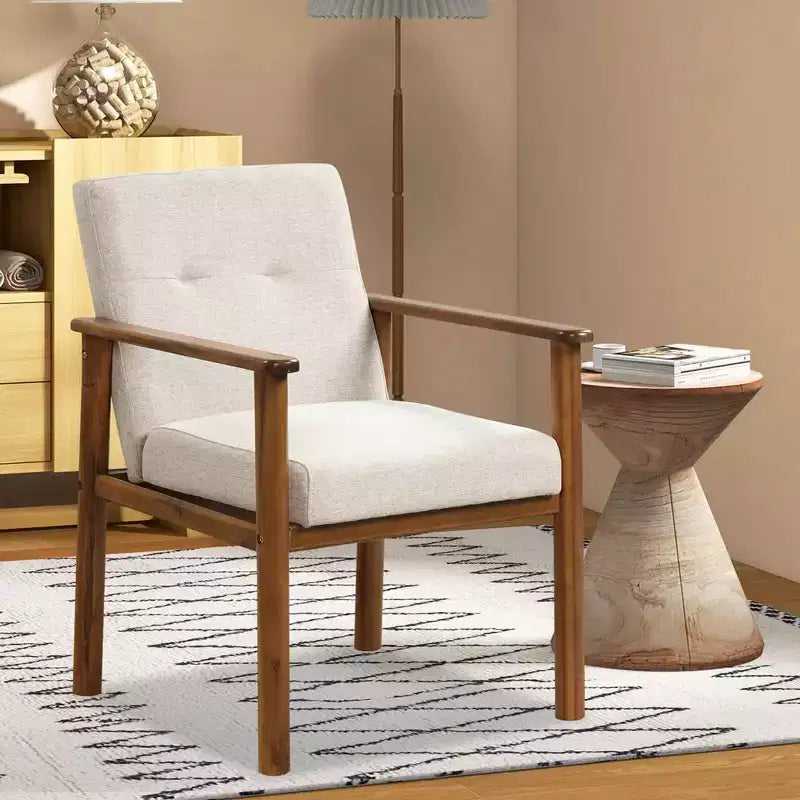 Costway Modern Accent Chair Upholstered Linen Fabric Armchair with Solid Wood Legs