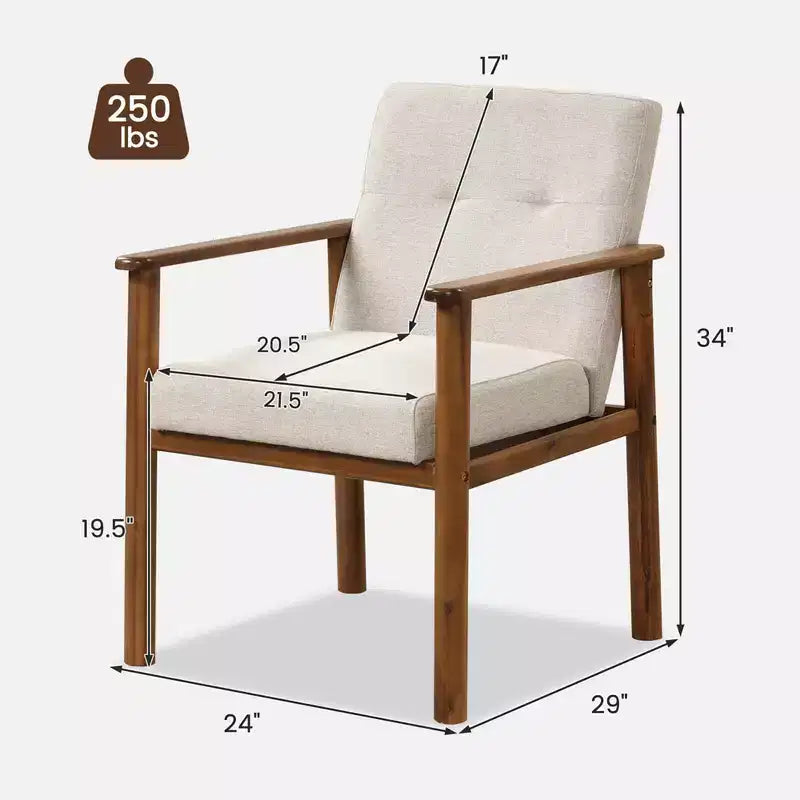 Costway Modern Accent Chair Upholstered Linen Fabric Armchair with Solid Wood Legs