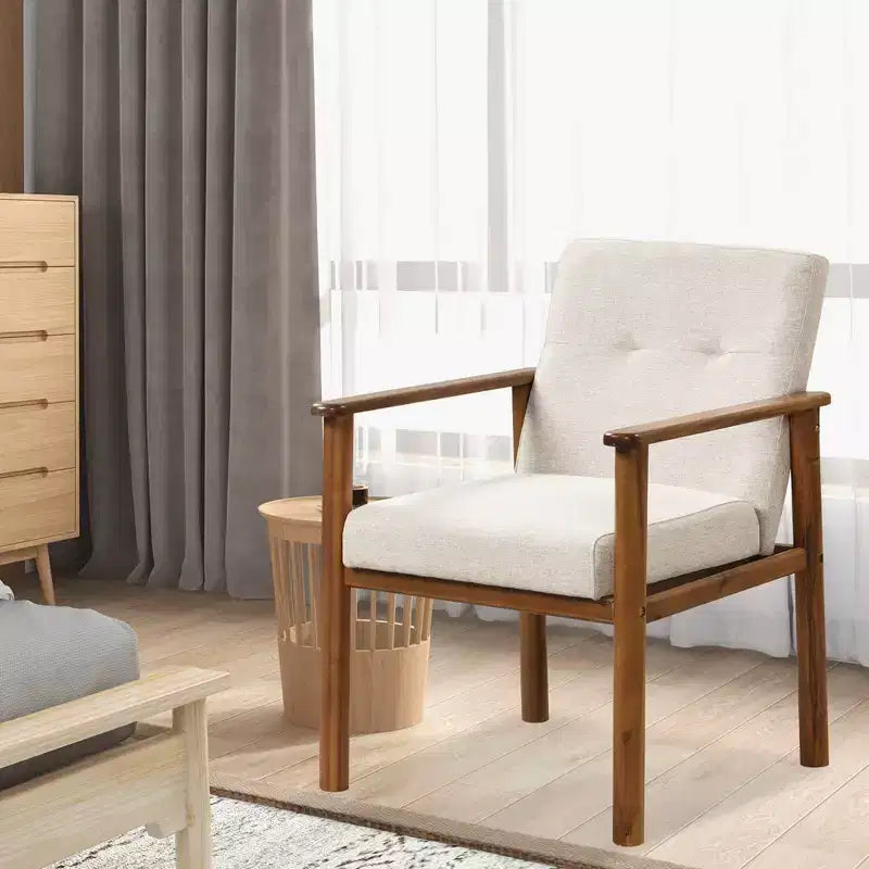 Costway Modern Accent Chair Upholstered Linen Fabric Armchair with Solid Wood Legs
