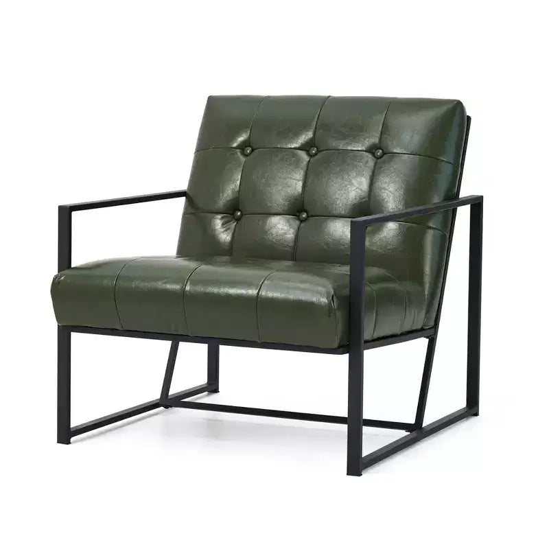 Mid-Century Modern Leatherette Button Tufted Arm Accent Chair - Glitzhome