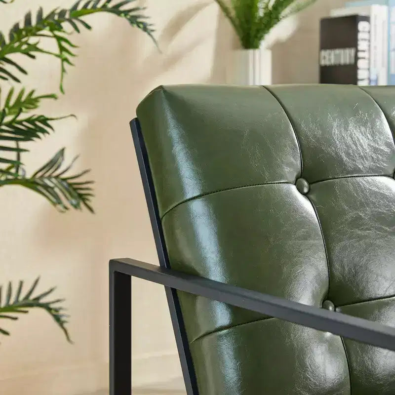Mid-Century Modern Leatherette Button Tufted Arm Accent Chair - Glitzhome