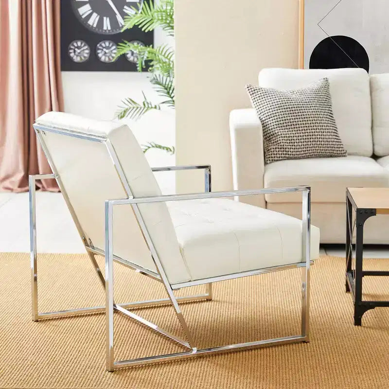 Mid-Century Modern Leatherette Button Tufted Arm Accent Chair - Glitzhome