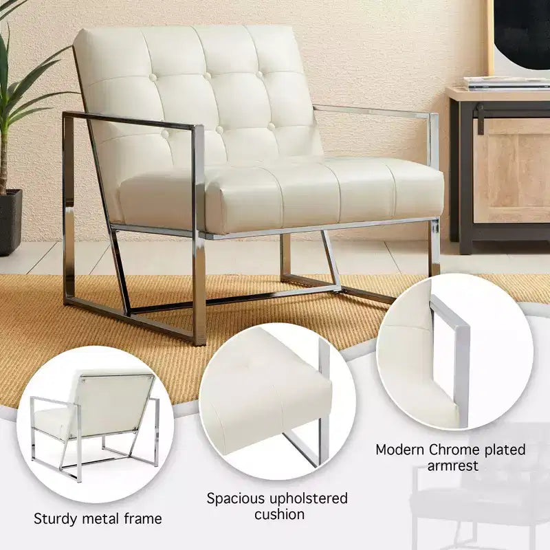 Mid-Century Modern Leatherette Button Tufted Arm Accent Chair - Glitzhome