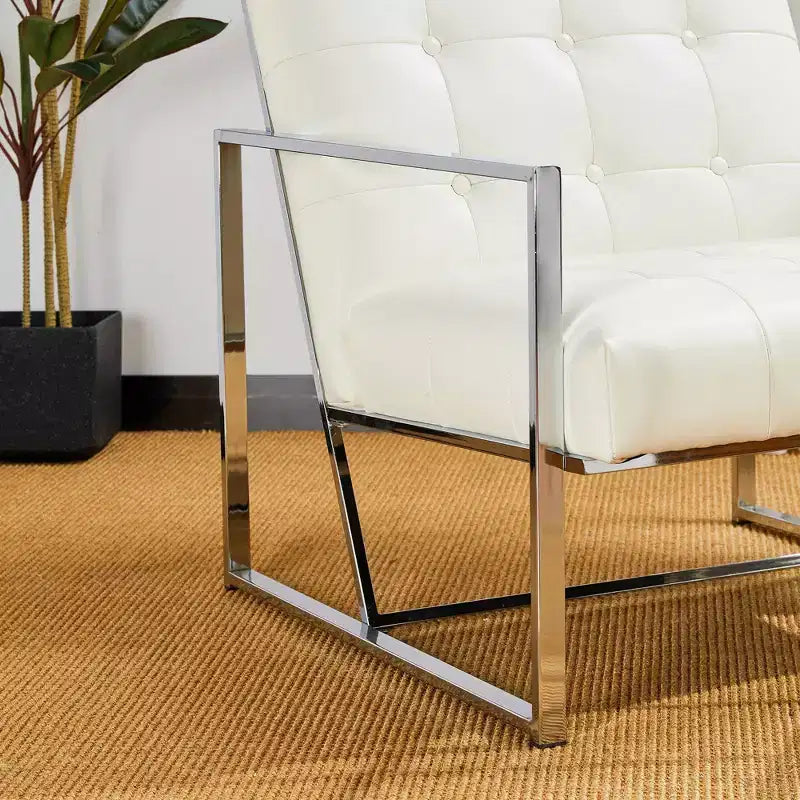 Mid-Century Modern Leatherette Button Tufted Arm Accent Chair - Glitzhome