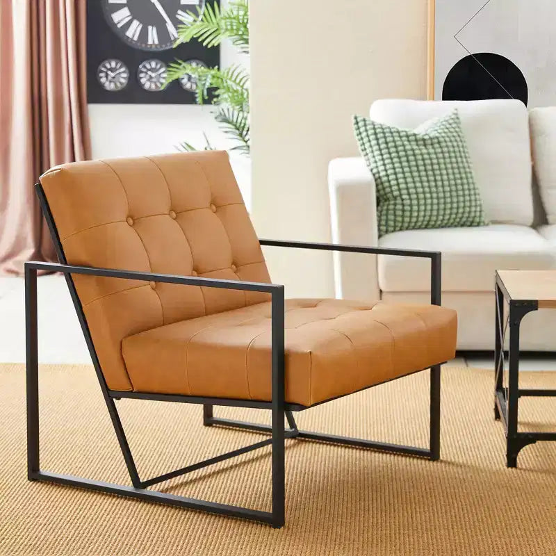 Mid-Century Modern Leatherette Button Tufted Arm Accent Chair - Glitzhome