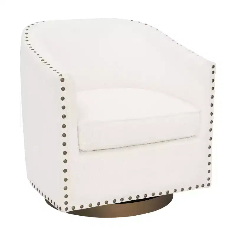 Flash Furniture Myles Club Style Commercial Barrel Accent Armchair with 360 Swivel Metal Base and Upholstery with Decorative Nail Head Trim
