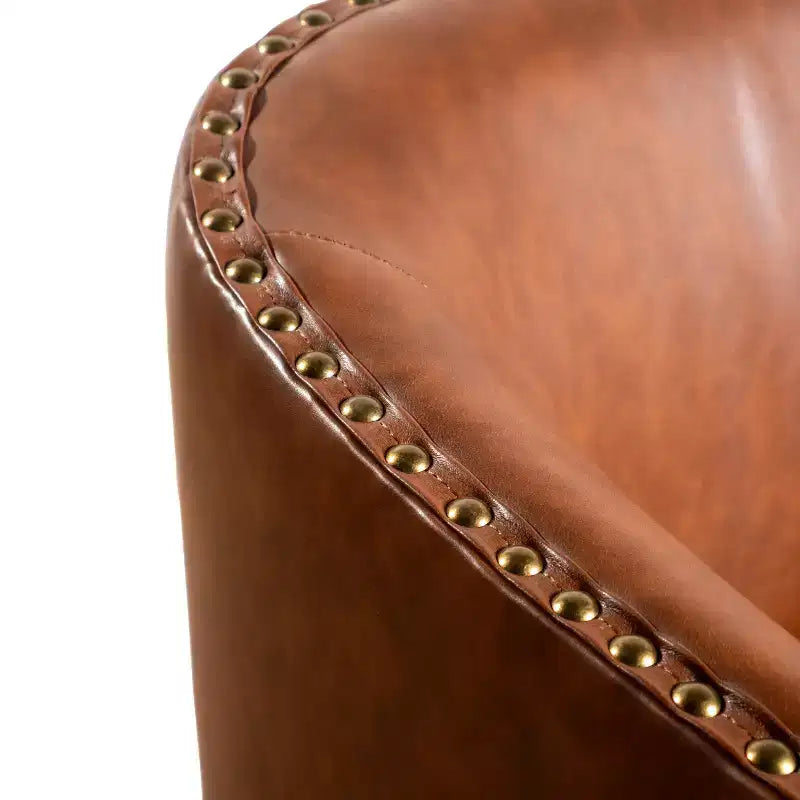 Flash Furniture Myles Club Style Commercial Barrel Accent Armchair with 360 Swivel Metal Base and Upholstery with Decorative Nail Head Trim