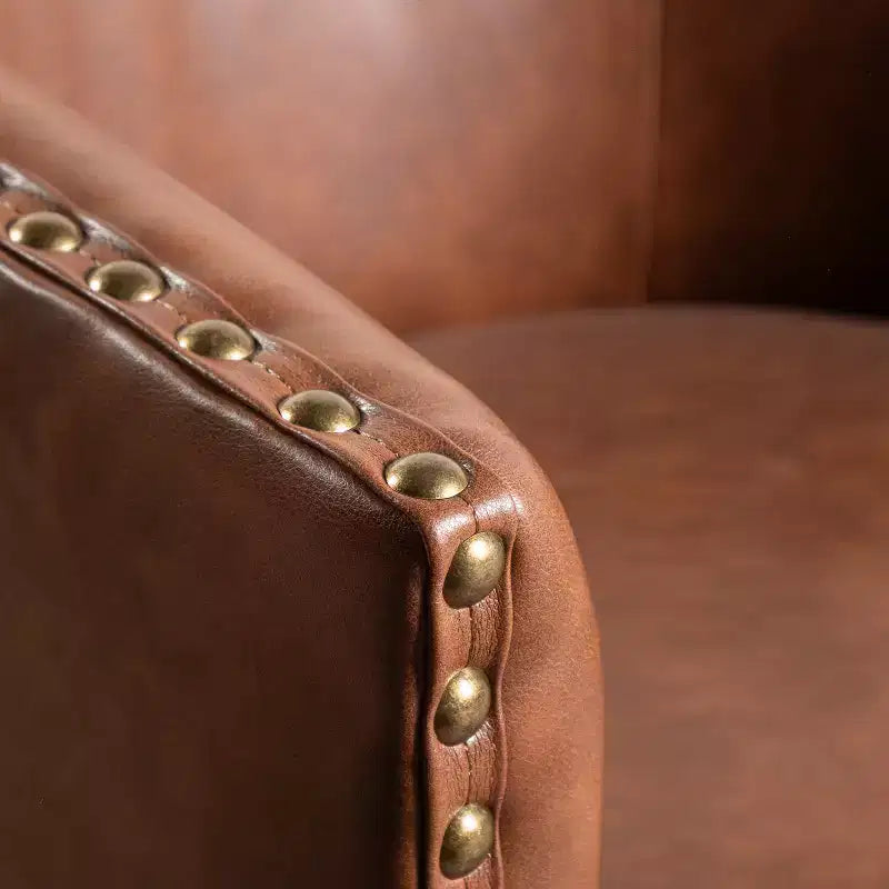 Flash Furniture Myles Club Style Commercial Barrel Accent Armchair with 360 Swivel Metal Base and Upholstery with Decorative Nail Head Trim