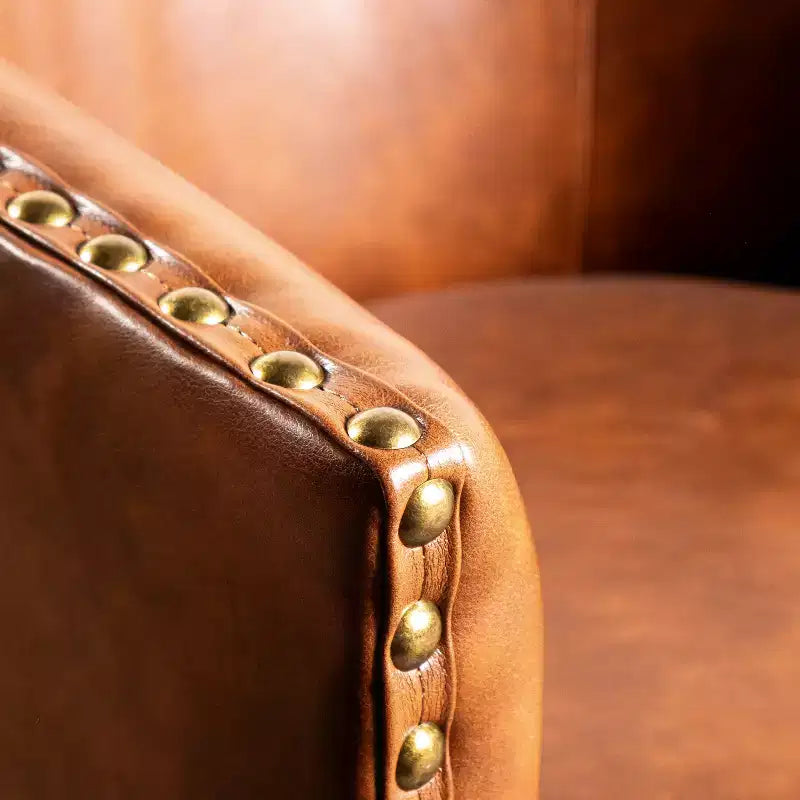 Flash Furniture Myles Club Style Commercial Barrel Accent Armchair with 360 Swivel Metal Base and Upholstery with Decorative Nail Head Trim