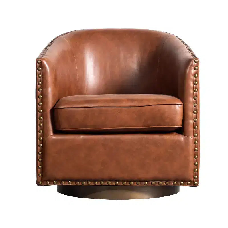 Flash Furniture Myles Club Style Commercial Barrel Accent Armchair with 360 Swivel Metal Base and Upholstery with Decorative Nail Head Trim