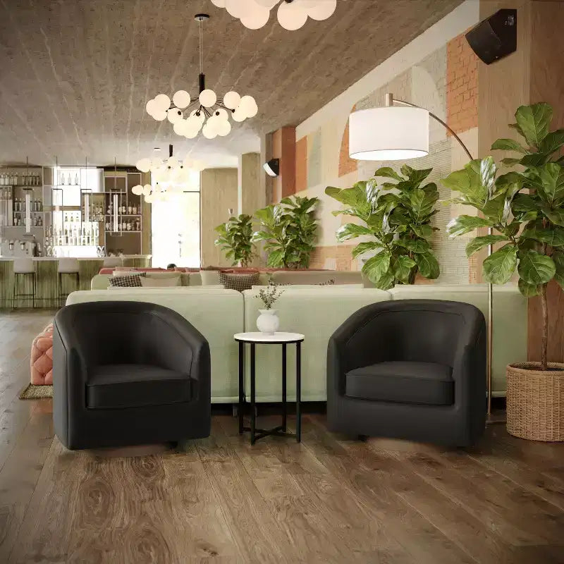 Fauteuil à dossier en tonneau commercial de style club Flash Furniture Dean avec base pivotante en métal à 360 degrés et accoudoirs inclinés