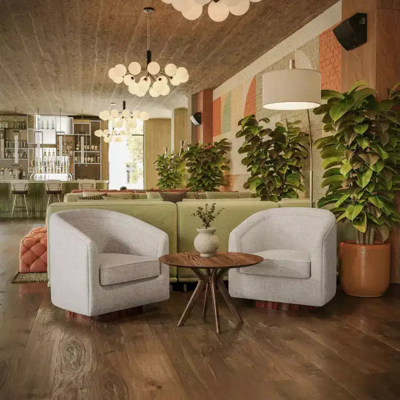Fauteuil à dossier en tonneau commercial de style club Flash Furniture Dean avec base pivotante en métal à 360 degrés et accoudoirs inclinés