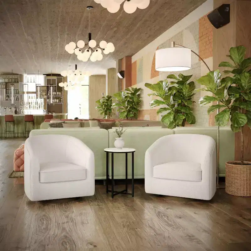 Fauteuil à dossier en tonneau commercial de style club Flash Furniture Dean avec base pivotante en métal à 360 degrés et accoudoirs inclinés