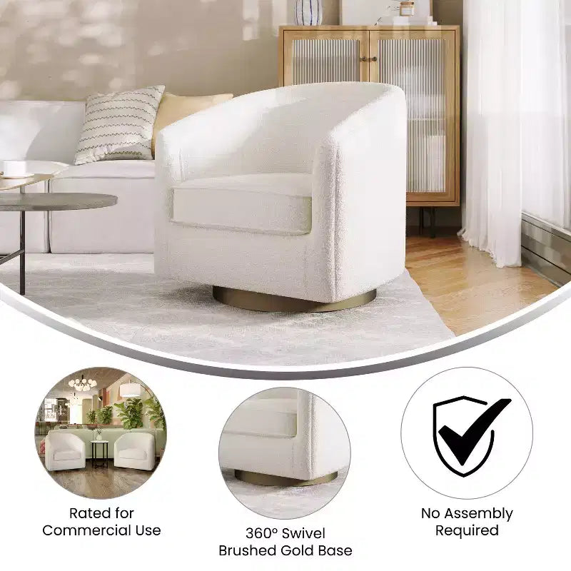 Fauteuil à dossier en tonneau commercial de style club Flash Furniture Dean avec base pivotante en métal à 360 degrés et accoudoirs inclinés