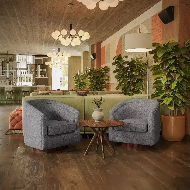 Fauteuil à dossier en tonneau commercial de style club Flash Furniture Dean avec base pivotante en métal à 360 degrés et accoudoirs inclinés